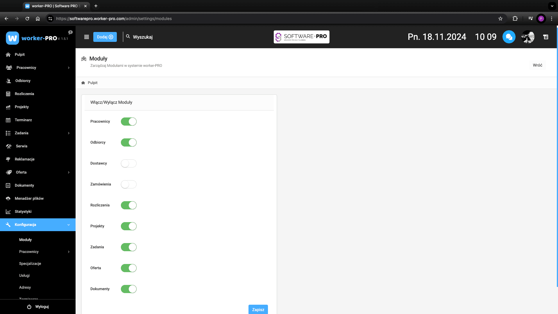 Krok 4 / Rozpoczęcie testów systemu worker-PRO— wprowadzenie niezbędnych danych testowych do systemu.